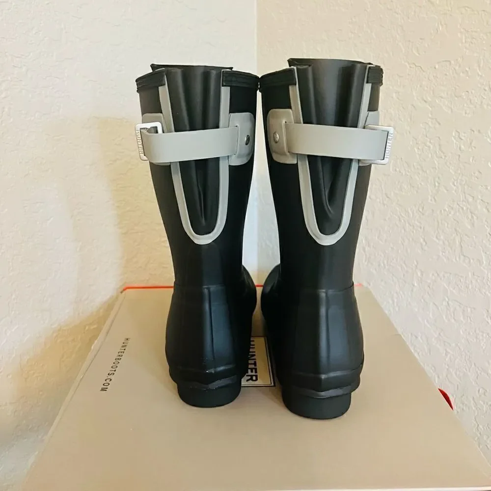 HUNTER Original Short Back Adjustable Rain‎ Boot, BLACK GRAY, Size 9, NWT